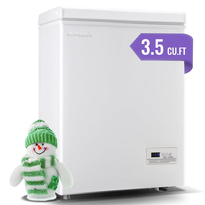 DEMULLER Small Chest Freezer Deep Freezers with Electronic Control Panel Top Open Door 2 Removable Baskets for Apartment Dorm Office Freestanding White
