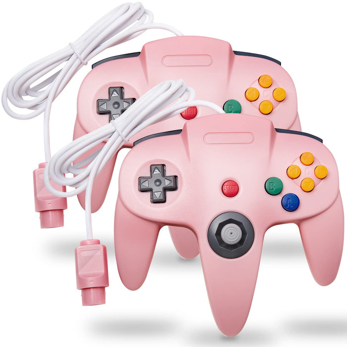 2 Pack Classic N64 Controller, kiwitatá Retro N64 Remote Gaming Joystick Wired Gamepad Controller for N64 System Video Games Console Pink