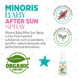 Minoris Baby After Sun Spray - Baby After Sun Care, Organic Content, Zinc Oxide Based, Hypoallergenic, Vegan, Recovery After Sun Exposure, Soothing, Sunburn Care, 0-6 Months 100ML