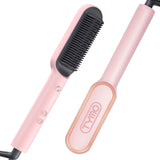 TYMO Ring Pink Hair Straightener Brush – Hair Straightening Iron with Built-in Comb, 20s Fast Heating & 5 Temp Settings & Anti-Scald, Perfect for Professional Salon at Home