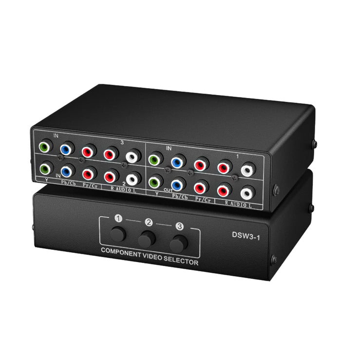 Component AV Video Switch Box 3 in 1 Out, BolAAzuL 3 Port 5 RCA YPbPr Cable RGB Component AV Switcher Selector Converter 3-Way Plug & Play for Retro Gaming PS2 Wii Xbox DVD Player TV