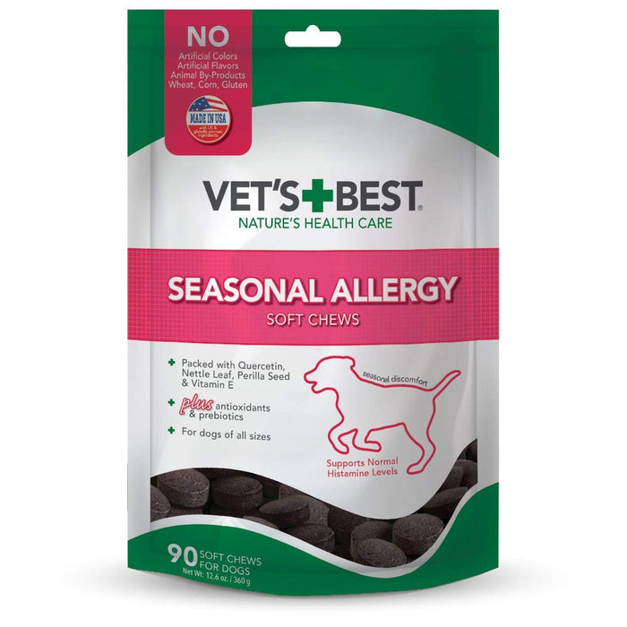 Vet's Best Seasonal Allergy Soft Chew Dog Supplements | Soothes Dogs Skin Irritation Due to Seasonal Allergies | Maintain Histamine Levels | 90 Day Supply