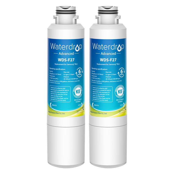 Waterdrop DA29-00020B 𝐍𝐒𝐅 𝟓𝟑&𝟒𝟐 𝐂𝐞𝐫𝐭𝐢𝐟𝐢𝐞𝐝 Water Filter, Replacement for Samsung® HAF-CIN/EXP, DA29-00020A/B, DA29-00020B-1, RF263BEAESR, RF28HMEDBSR, RS25J500DSR, 2 Filters