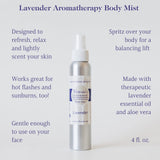 Victoria's Lavender Aromatherapy Body Mist Spray - Natural After Sun Solar Recovery Spray with Aloe Vera plus Lavender Essential Oil - Hydrating, Moisturizing & Soothing Aloe Vera Spray, 4 oz (120 ml)