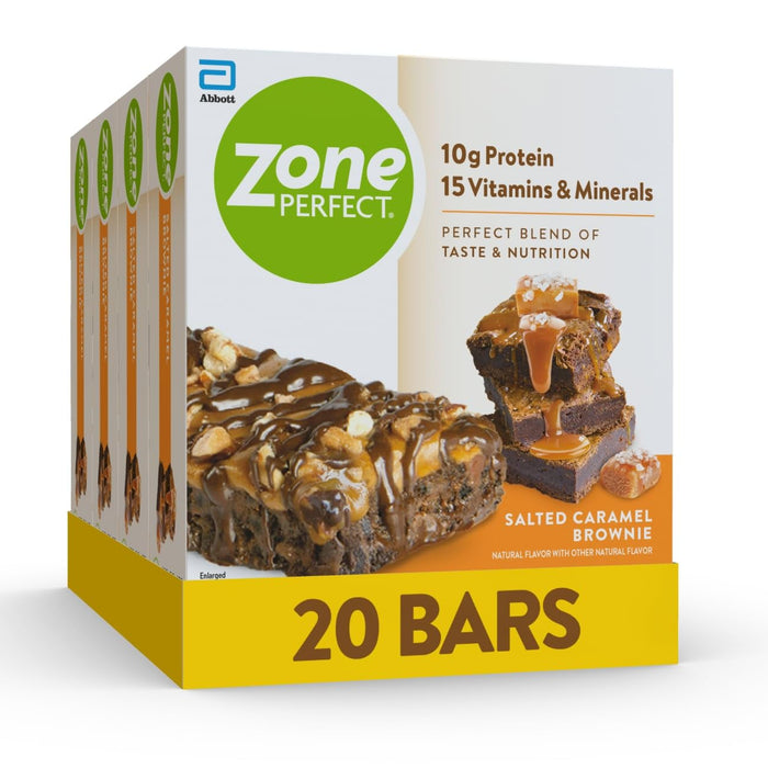 ZonePerfect Protein Bars, 10g Protein, 18 Vitamins & Minerals, Nutritious Snack Bar, Salted Caramel Brownie, 20 Bars