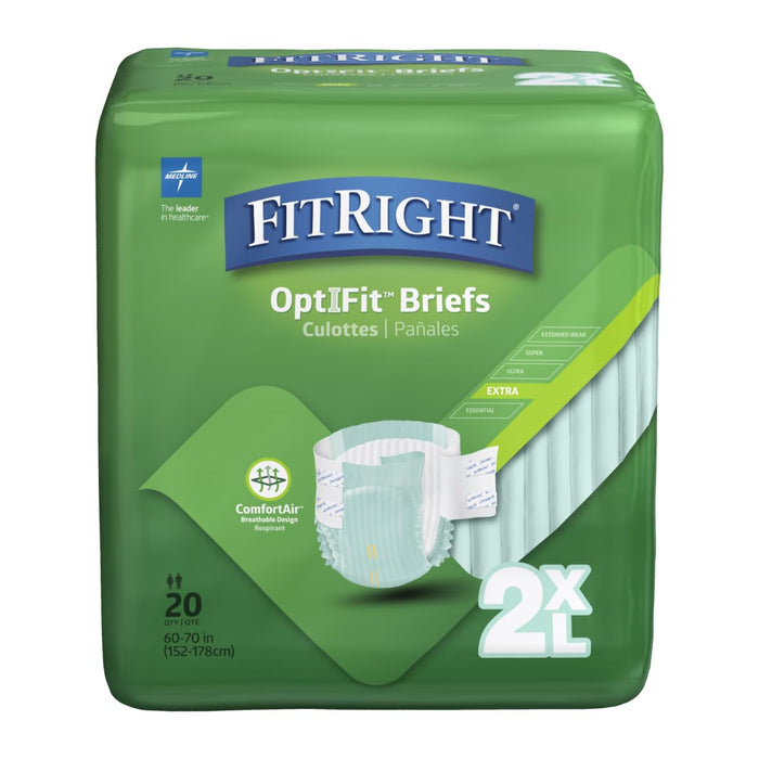 FitRight OptiFit Extra Adult Briefs, Incontinence Diapers with Tabs, Moderate Absorbency, 2XL, 60 to 70", 20 Count (Pack of 4)