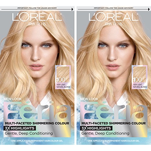 L'Oreal Paris Feria Multi-Faceted Shimmering Permanent Hair Color, 100 Pure Diamond, Hair Dye Kit, Pack of 2