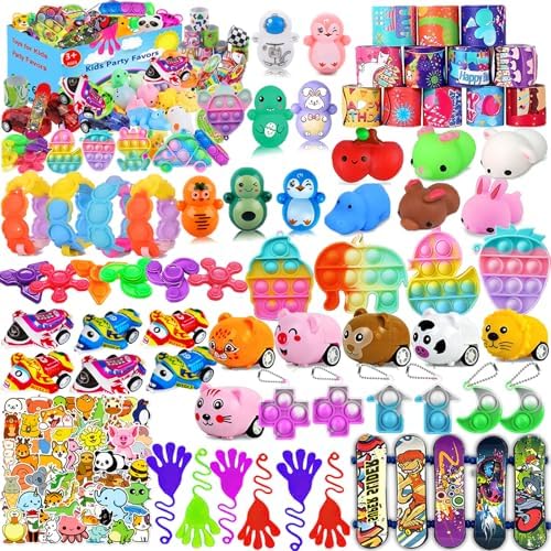 117 PCS Party Favors Toys for Kids 4-8 8-12, Pop Fidget Toys, Treasure Box Toys for Classroom, Pinata Filler, Goodie Bag Stuffers, Prize Box Toys, Treasure Chest, Classroom Prizes