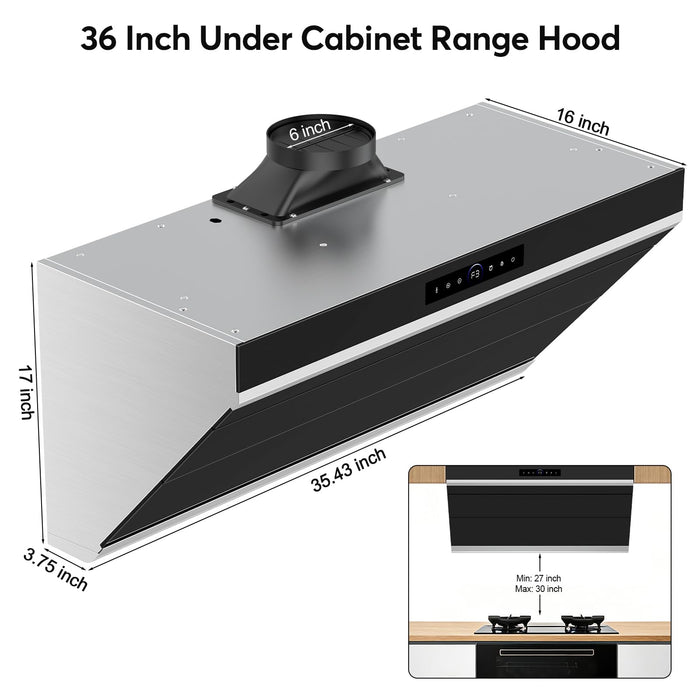 30 inch Under Cabinet Range Hood 900 CFM, Ducted/Ductless Convertible, 4 Speed Kitchen Vent Hood with Touch & Gesture Control, dimmable LED, Timer