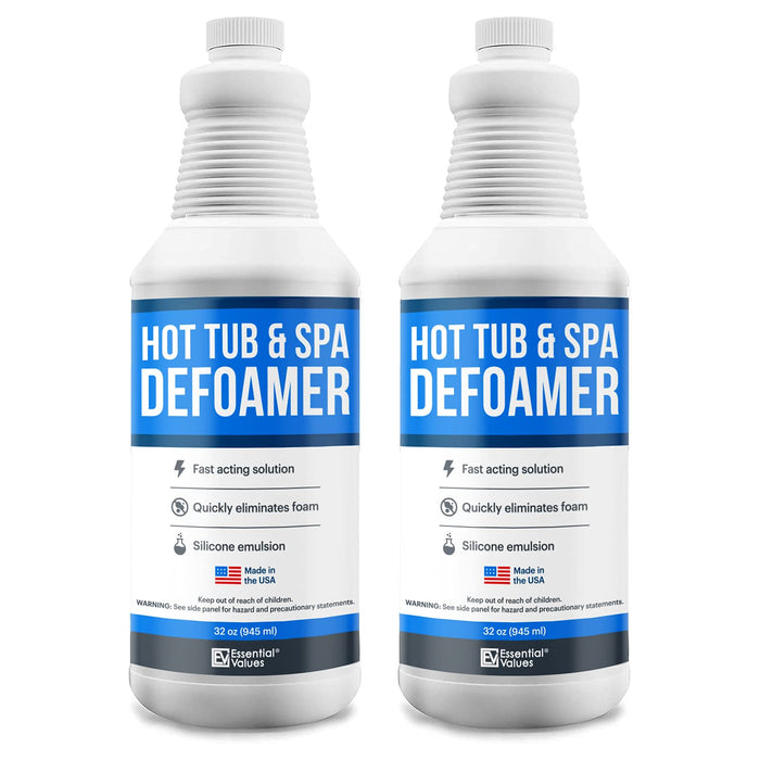 Essential Values Hot Tub Foam Eliminator - 2 Pack Pool & Spa Defoamer (32oz/ Bottles) - Eliminate Foam Without Harsh Hot Tub Chemicals - Safe Silicone AntiFoam
