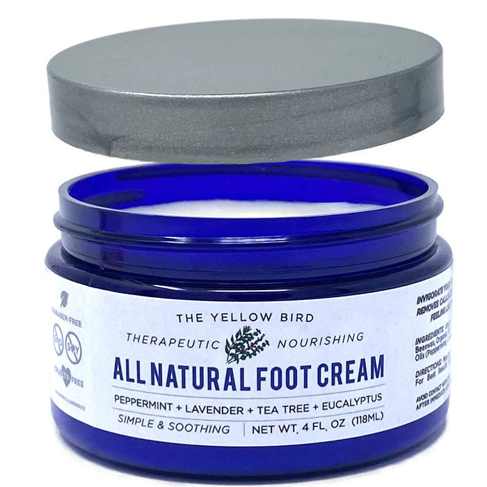 Yellow Bird Natural Foot Cream - For Dry and Cracked Feet Repair. Organic Athlete’s Foot Balm. Salve Moisturizer for Heel Care & Callus Treatment with Tea Tree Oil & Peppermint Essential Oils