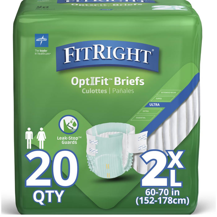 FitRight Ultra Adult Diapers, Disposable Incontinence Briefs with Tabs, Heavy Absorbency, XX-Large, 60"-69", 4 packs of 20 (80 total)