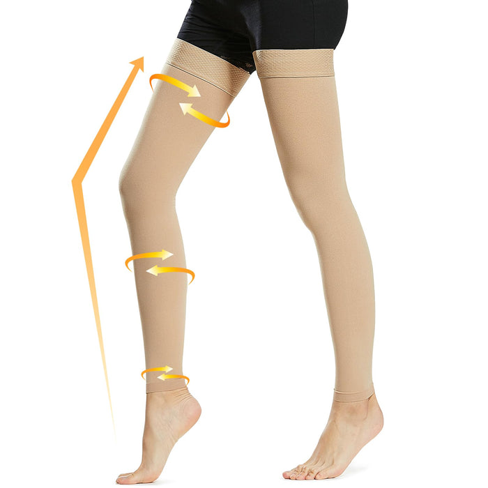 beister 15-20 mmHg Compression Stockings for Women & Men, Thigh High Medical Footless Graduated Compression Sleeves with Dot Silicone Band, Support Pressure Socks for Varicose Veins, Edema, DVT