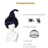 Black Purple Mary Wig for Kids Adults Pre-styled Fluffy Braided Witch Wig Costume Halloween Party Hair Wigs with Braid for Kids with Cap