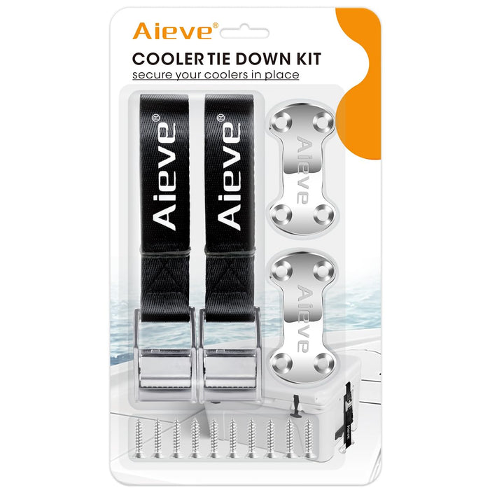 Aieve Cooler Tie Down Straps Kit - Ice Chest Lock Bracket - Cooler Accessories Secure for YETI Cooler RTIC Coolers