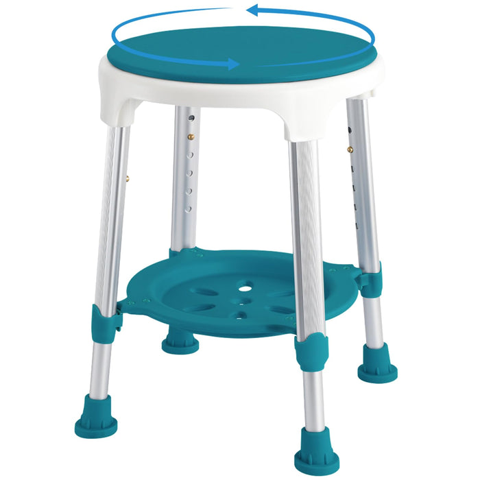 KSITEX Upgrade Shower Stool for Inside Shower, Small Corner Plastic Stool for Seniors Adult, 360° Swivel Shower Stool for Bathroom Adjustable Height Bath Stools with Shelf Tray