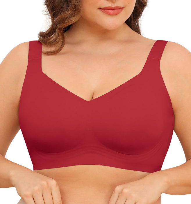 Xcutting Back Smoothing Wirefree Bras for Women Full Coverage Everyday Bras Comfortable Sports Bras for Sagging Breasts Seamless Padded (Christmas Red,3X-Large)