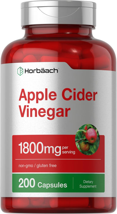 Horbäach Apple Cider Vinegar Capsules | 1800mg | 200 Pills | Non-GMO, Gluten Free Supplement