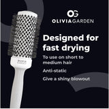 OLIVIA GARDEN Expert Blowout Shine - White & Grey - 45 - Ceramic Coated Round Brush for Smooth Blowout, Frizz-Free Hair & Radiant Shine