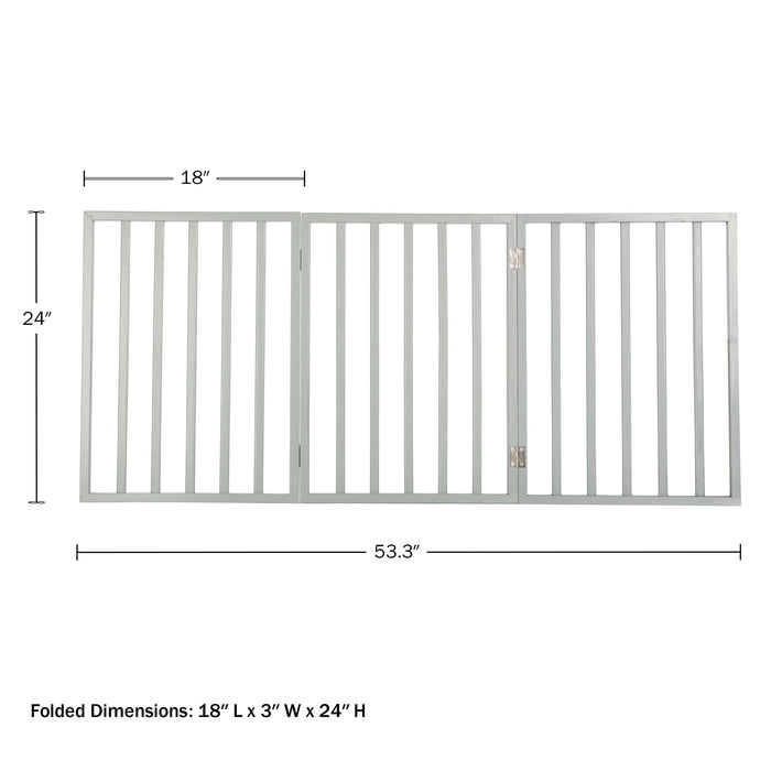 Pet Gate - 3-Panel Indoor Foldable Dog Fence for Stairs, Hallways, or Doorways - 54x24-Inch Retractable Wood Freestanding Dog Gates by PETMAKER (Gray)