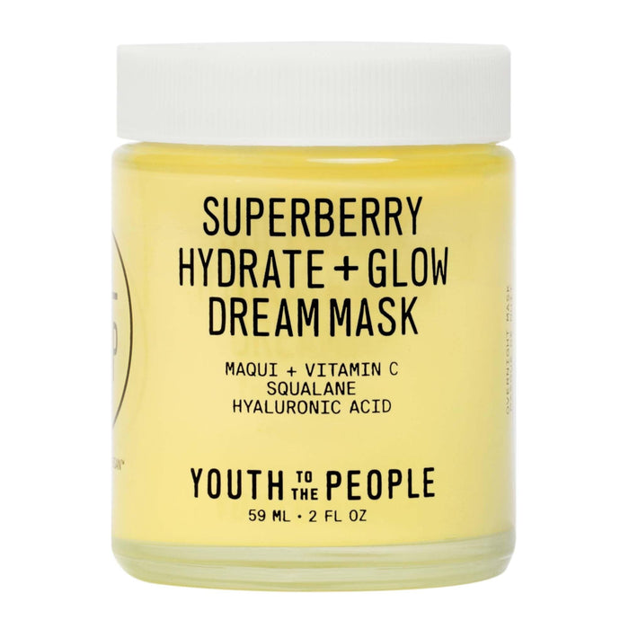 Youth To The People Superberry Glow Dream Mask - Brightening Overnight Face Mask + Hyaluronic Acid Night Moisturizer with Vitamin C & Squalane Oil for Even Skin Tone - Clean, Vegan Skincare (2oz)