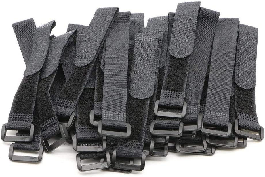 25pcs Black Reusable Fastening Cable Straps, Hook and Loop Cable Tie Down Straps 1" x 24"