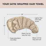 Kitsch Satin Wrapped Microfiber Hair Towel Wrap for Women - Quick Dry Towel | Microfiber Towel for Hair | Hair Drying Towel Wrap for Long Hair | Hair Towels for Women | Hair Turban Towel (Champagne)