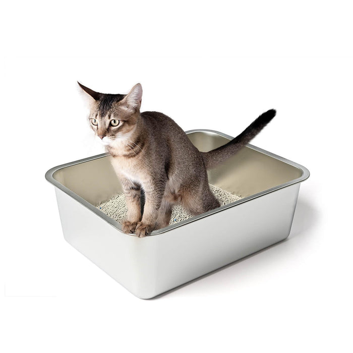 WePet Stainless Steel Cat Litter Box, High Sides Kitten Toilet, Top Open Pet Tray, Non-Stick, Odorless, Rust-Resistant, Easy-Clean Pan, Silver Box (24x16x6 Inch)