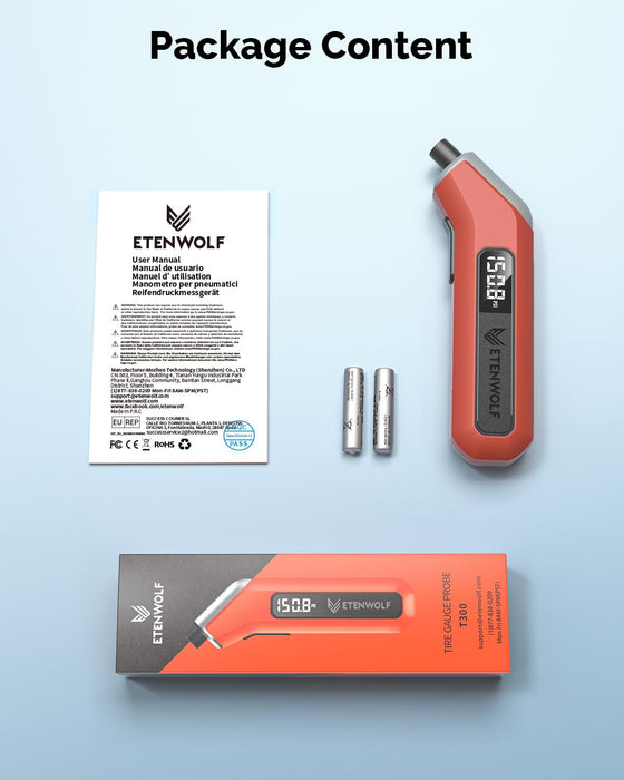 ETENWOLF Digital Tire Pressure Gauge 2 Pack, Industrial Tire Gauge 3-200 PSI, Calibrated to ANSI B40.7 Grade 2A(Plus-Minus 0.5%), Air Pressure Gauge with Replaceable AAA Batteries (Vivid Orange)