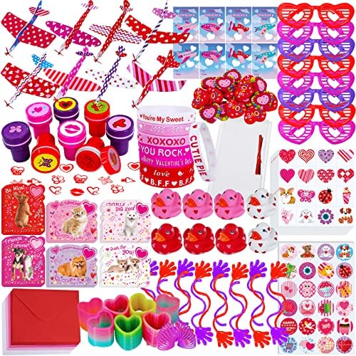 Winlyn 152 Pcs Valentine's Day Stationery Toy Assortment Set Valentine Goodie Bag Stuffers Valentine Prizes Rewards Bulk for Kids Students Valentine Party Favors Treats School Classroom Gift Exchange