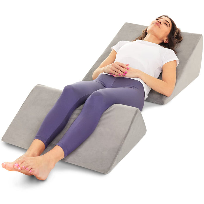 AllSett Health Bed Wedge Pillow – 2 Separate Memory Foam Incline Cushions, System for Legs, Knees and Back Support Pillow - Grey