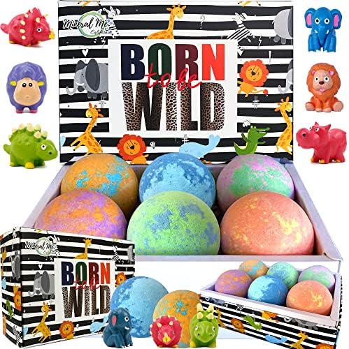 Bath Bombs for Kids with Toys Inside - Organic Bubble Bath Fizzies with Jungle Animal Toys. Gentle and Kids Friendly Spa Bath Balls, Bath Fizz Balls - Valentines Day Gift for Toddlers, Boys, Girls
