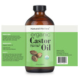 Natural Riches Organic Castor Oil Cold pressed Glass Bottle USDA certified for Dry Skin Hair Loss Dandruff Thicker Hair - Moisturizes heals Scalp Skin Thicker Eyelashes Eyebrows 8 fl oz