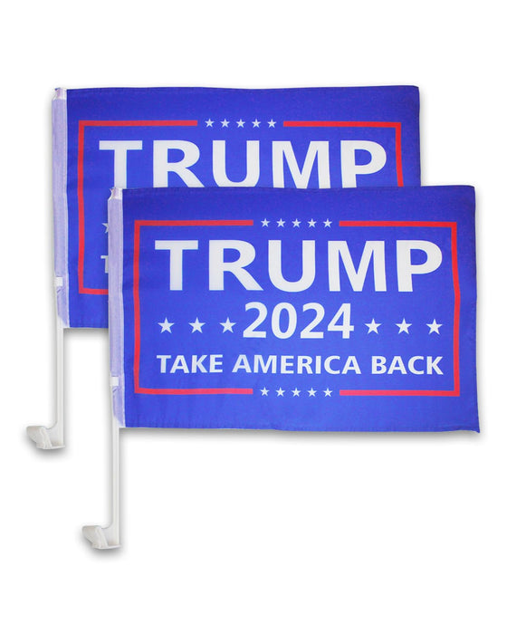 2 Pack Trump Car Flag, Trump 2024 Flag, MAGA FLAG for Windows with Clip-17 inch Flag Pole and 17 x 11 inch Flag, Trump Merchandise 2024