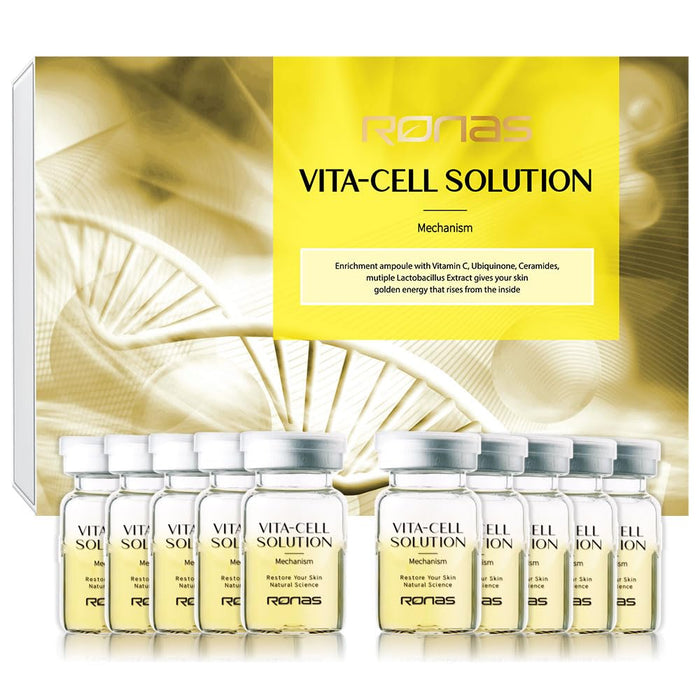 RONAS VITA Cell Solution Anti Aging Serum for Face neck with Hyaluronic Acid Vitamin C Ceramide Beta glucan Hydrating Tone up serum for Dark Spots Fine Lines and wrinkles 0.16oz 10bottles