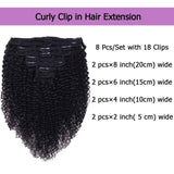 Curly Clip In Extension Human Hair 3C 4A Kinky Curly Clip Ins Full Head for Black Women Brazilian Remy Human Hair Natural Color 8Pcs with18clips 120g/Set(24 inch, curly wave)