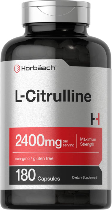 HORBAACH L Citrulline Capsules 2400mg per Serving | 180 Count | Maximum Strength, Free Form Amino Acid | Non-GMO, Gluten Free L- Supplement