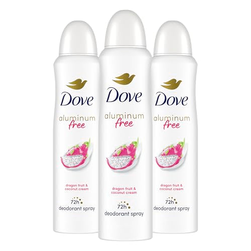Dove Aluminum Free Deodorant Spray for Women 3 Pack Dragon Fruit & Coconut Cream 72 hour odor protection 4 oz