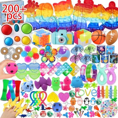 200 Pcs Party Favors for Kids, Fidget Toys Bulk, Birthday Gift Toys, Fidgets Stocking Stuffers, Treasure Box Birthday Party, Goodie Bag Stuffers, Carnival Prizes, Pinata Filler Stuffers for Classroom