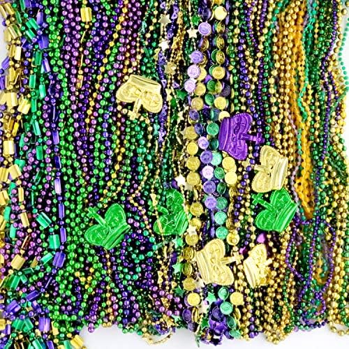 GiftExpress 100 pcs Mardi Gras Metallic Bead Necklaces for Party Favors, Mardi Gras Party, New Year Parade, St Patrick Day Celebrations, Christmas Decorations, Tailgating Party, Gaysby Themed Party