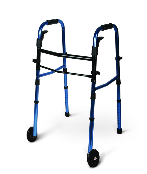 Medline Adult Folding Paddle Walker, 5" Wheels, Fits users 5'5" to 6'4" Tall, Blue