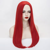 Red Sally Wig for Adult Women, 60 CM Long Straight Red Wig Middle Parting Synthetic Hair Wig+ Wig Cap for Halloween Christmas Sally Costume Party