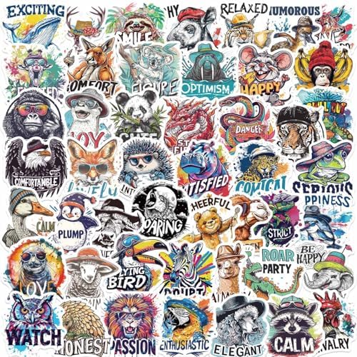 50-Piece Motivational Watercolor Animal Sticker Pack – Artistic Wildlife Decals with Positive Messages for Laptops, Water Bottles, Scrapbooking, Journals