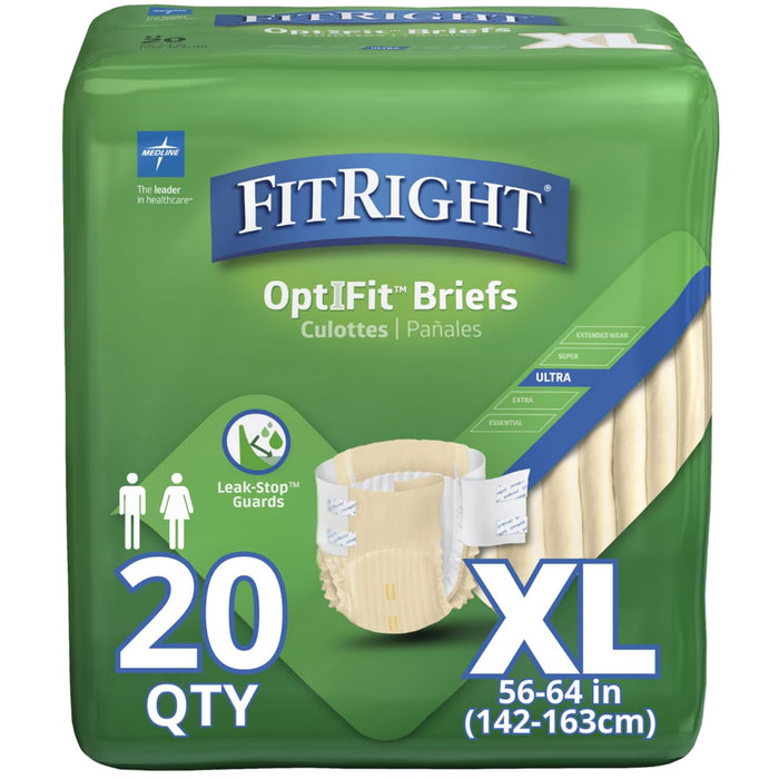 FitRight Ultra Adult Diapers, Disposable Incontinence Briefs with Tabs, Heavy Absorbency, X-Large, 57"-66", 4 packs of 20 (80 total)