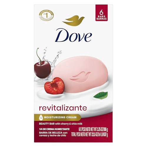 Dove Beauty Bar Soap Revitalizante Cherry & Chia Milk 6 Count for Revitalized Skin, A Skin Energy Boost 3.17 oz