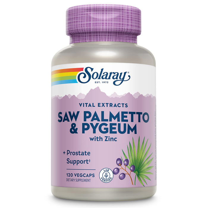 SOLARAY Saw Palmetto and Pygeum - Saw Palmetto for Men and Pygeum Bark - with Zinc, Vitamin B6, Pumpkin Seed and Amino Acids - Prostate Supplements for Men w/Beta Sitosterol (120 VegCaps)