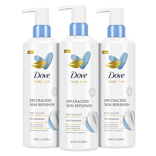 Dove Body Love Body Cleanser Body Wash 3 Count Dry-Cracked Skin Replenish Hypoallergenic for 24 Hour Nourishment & Instant Dryness Relief with Pro Ceramides Body Cleanser 17.5 FO