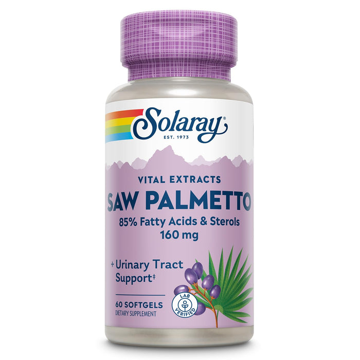 SOLARAY Saw Palmetto Extract - Prostate Health and Urinary Tract Support - 136 mg Fatty Acids and Sterols - Lab Verified, 60-Day Money-Back Guarantee (60 Servings, 60 Softgels)