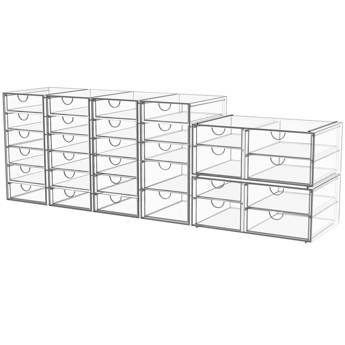 YFXCVSL Acrylic Makeup Organizer with 31 Drawers, 6 Pack Clear Storage Drawers, Bathroom Makeup Organizer for Palettes, Cosmetic, and Beauty Supplies,Ideal for Vanity, Cabinet,Desk Organization