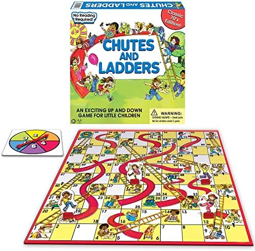 Classic Chutes And Ladders with 1970's Artwork by Winning Moves Games USA for Children Ages 3 and Up, Preschool Games for 2-4 players (1195)
